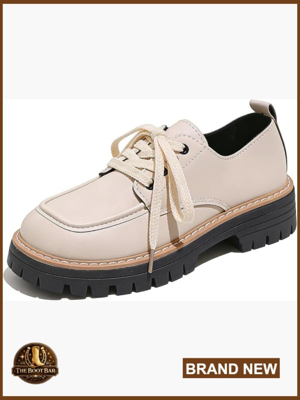 Women's Leather Platform Chunky Heel Oxfords Lace-Up Loafers Comfort Business